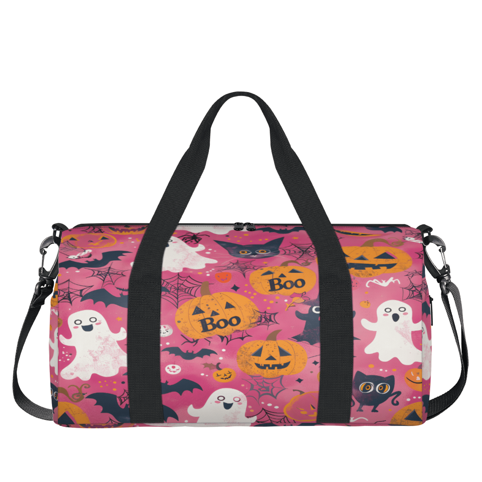 Herdesigns Halloween Gym Bag for Women, Duffle Bag for Travel Sport, Bat Pumpkin Ghost Lightweight Waterproof Carry on Weekender Dance Yoga Workout Bags