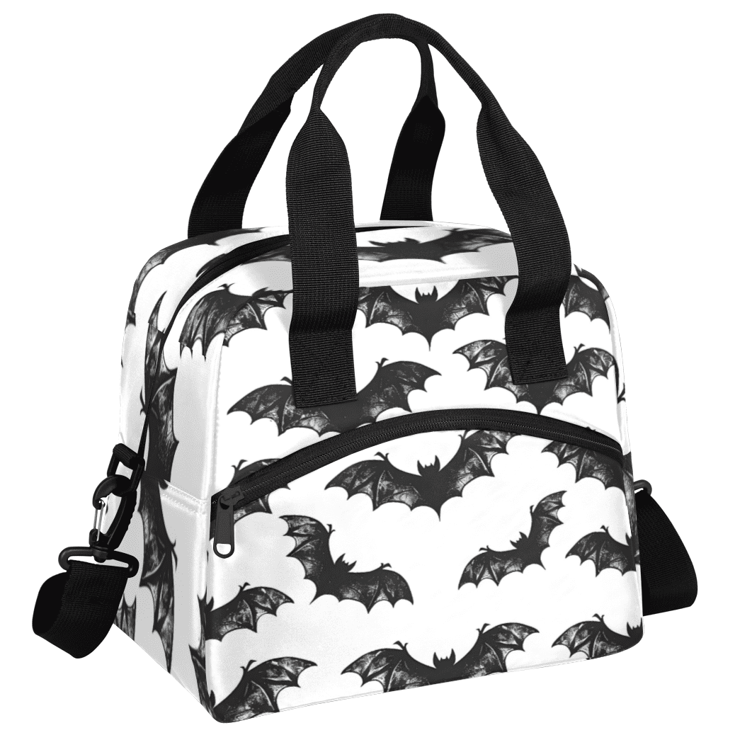 Herdesigns Halloween Insulated Lunch Bag for Women Men Adults Large Reusable Lunch Box Spooky Bat Leakproof Cooler Tote Bags with Adjustable Shoulder Strap