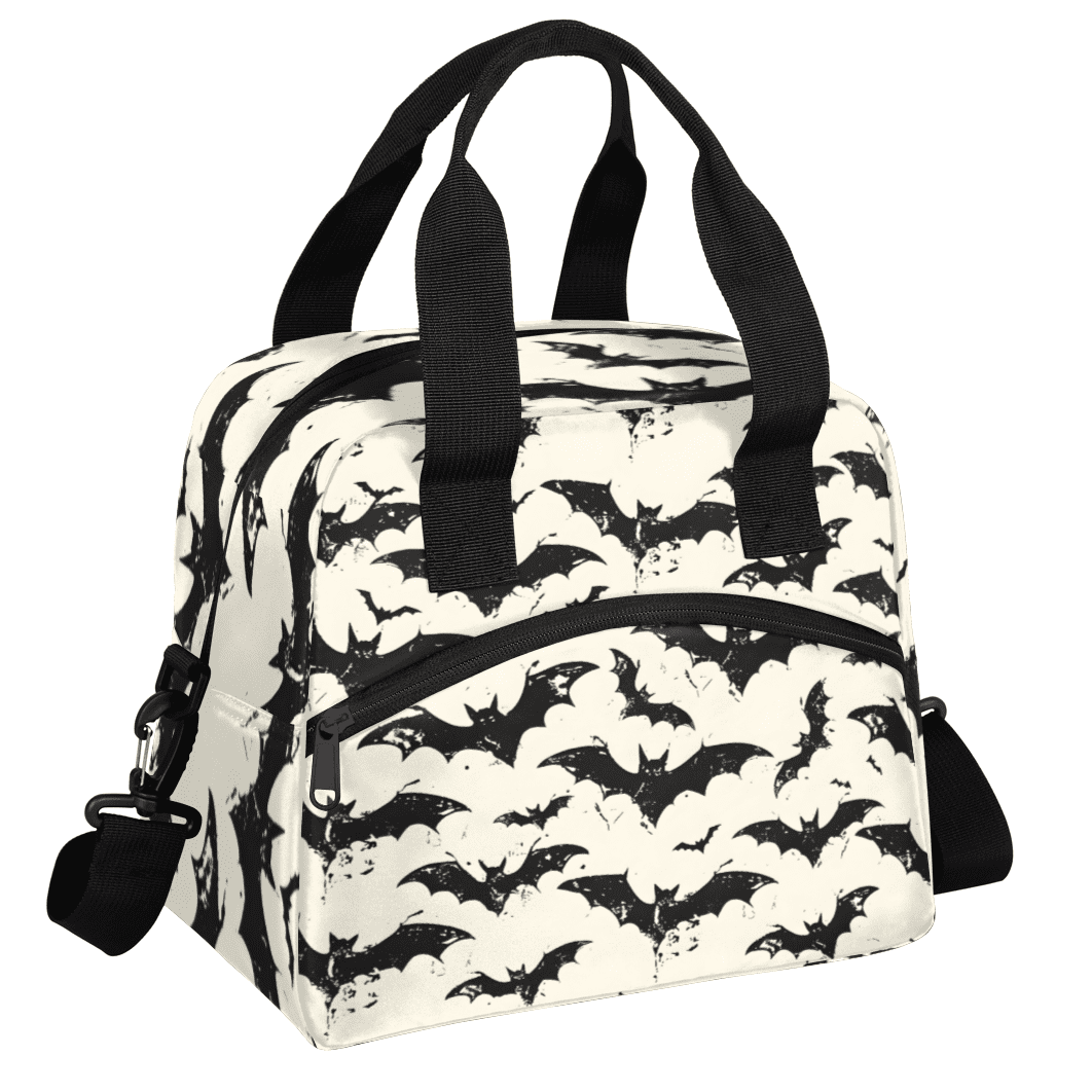 Herdesigns Halloween Insulated Lunch Bag for Women Men Adults Large Reusable Lunch Box Spooky Bats Leakproof Cooler Tote Bags with Adjustable Shoulder Strap