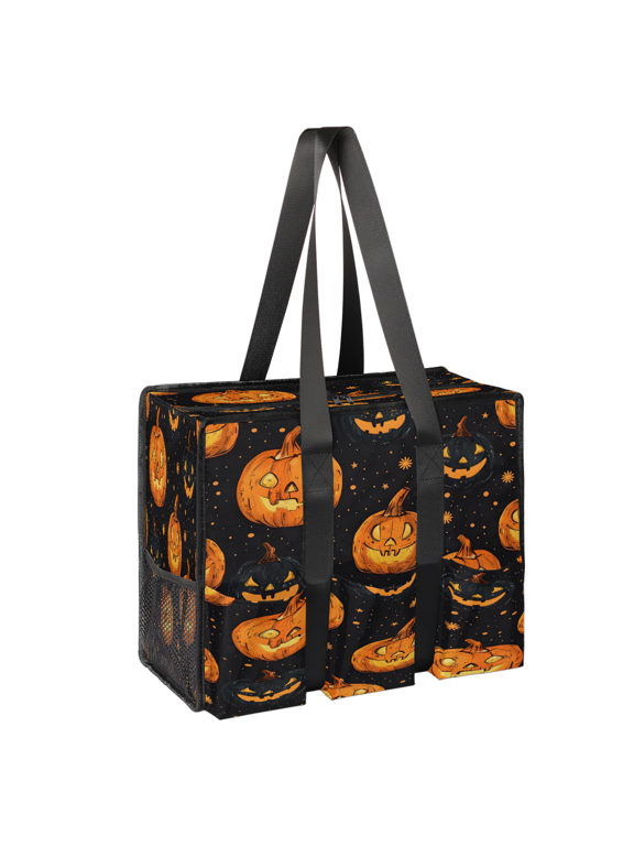 Halloween Large Tote Bag for Women with Zipper, Evil Pumpkin Waterproof Handbag Shoulder Bag for Teacher Nurse Work Shopping Travel Beach