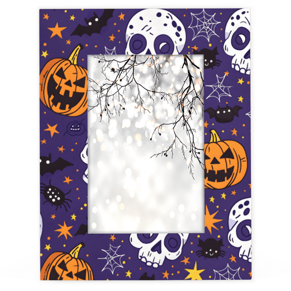 Herdesigns Halloween Skull 4x6 Picture Frame Pumpkin Bat Wood Photo Frame Table Display or Wall Hanging Decoration for Vertical or Horizontal Display