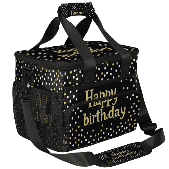 Herdesigns Happy Birthday Large Insulated Lunch Box for Adults Women Men with Adjustable Shoulder Strap, Birthday Theme Reusable Cooler Lunch Bag for Offices Picnic Hiking Beach