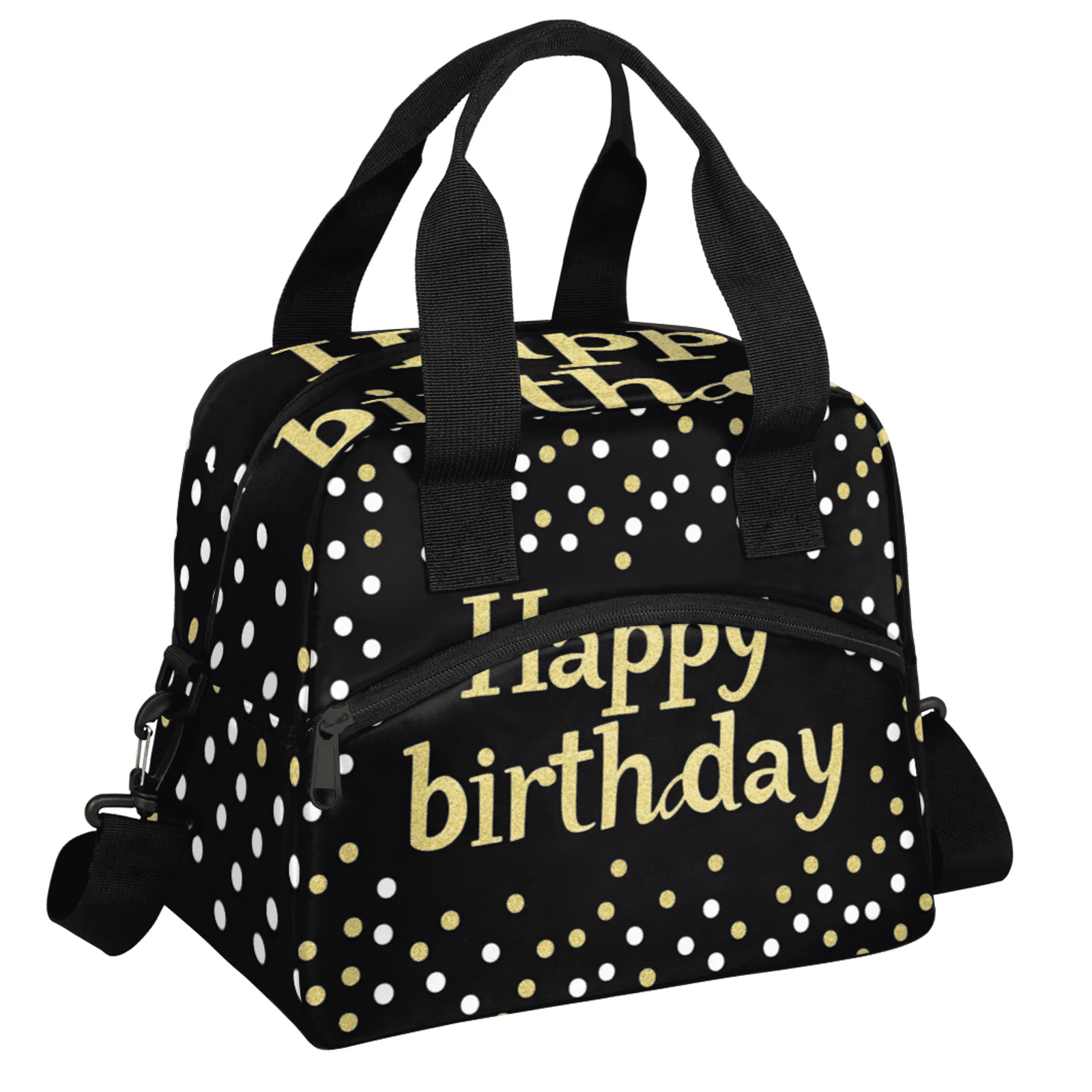 Herdesigns Happy Birthday Lunch Bag for Men Women Adults Birthday Theme Insulated Lunch Box Leakproof Cooler Tote Bag Organizer with Adjustable Shoulder Strap