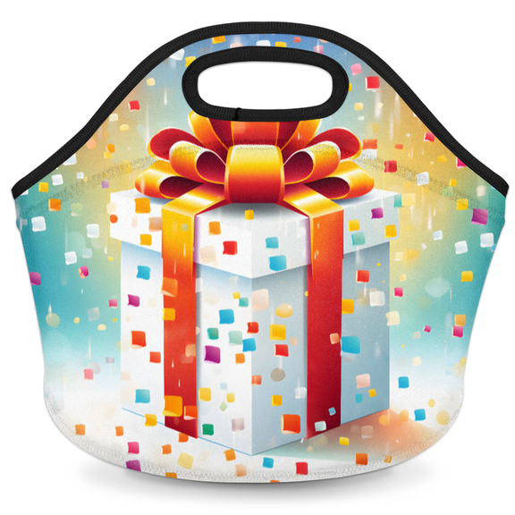 Herdesigns Happy Birthday Neoprene Lunch Bag, Gift Box Theme Insulated Lunch Box for Women Men Washable Lunch Tote Soft Lunch Container With Zipper for Work Picnic Travel