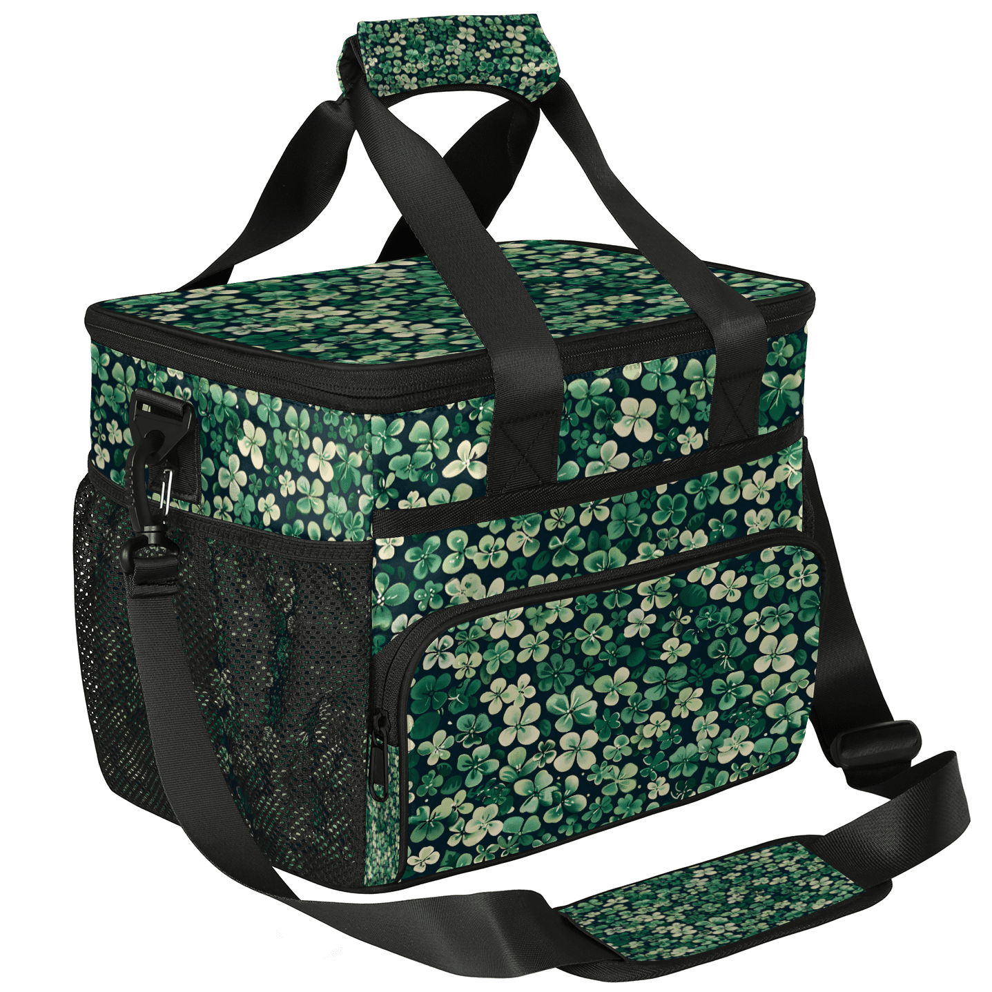 Herdesigns Happy St Patrick's Day Shamrocks Floral Leaves Large Lunch Box for Adults Women Men with Adjustable Shoulder Strap, Insulated Reusable Lunch Bag Leakproof Cooler Tote Bag