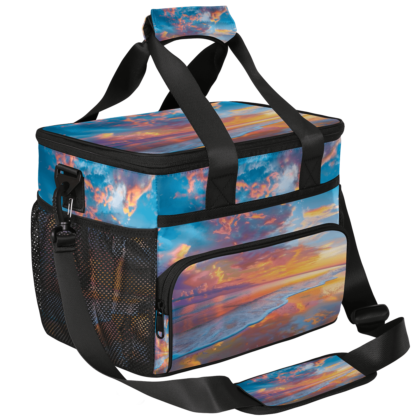 Herdesigns Hawaiian Beach Themed Large Lunch Box for Adults Women Men with Adjustable Shoulder Strap, Insulated Reusable Lunch Bag Leakproof Cooler Tote Bag