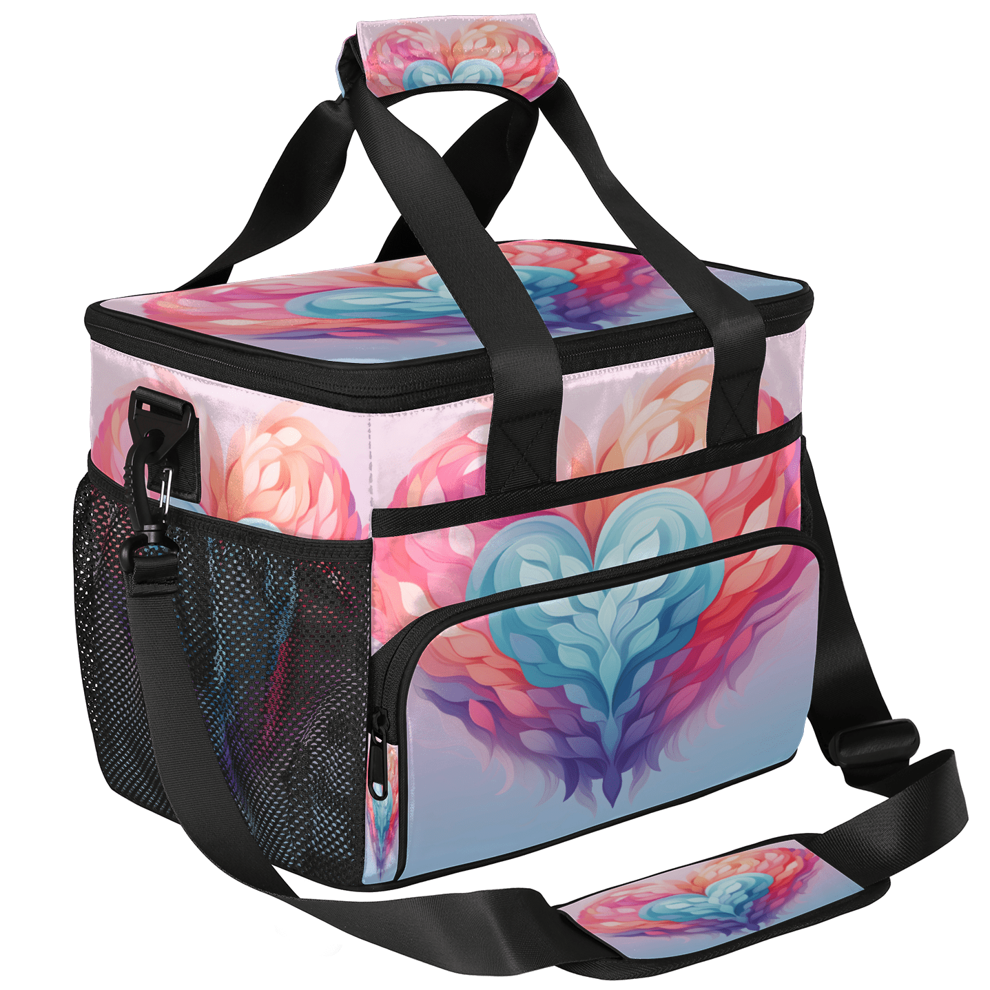 Herdesigns Heart Colorful Large Lunch Box for Adults Women Men with Adjustable Shoulder Strap, Insulated Reusable Lunch Bag Leakproof Cooler Tote Bag