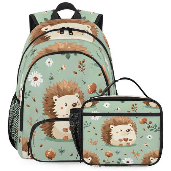 Herdesigns Hedgehog Backpack with Lunch Box Cute Lightweight Large Travel Work Laptop Backpacks Set Casual Daypacks