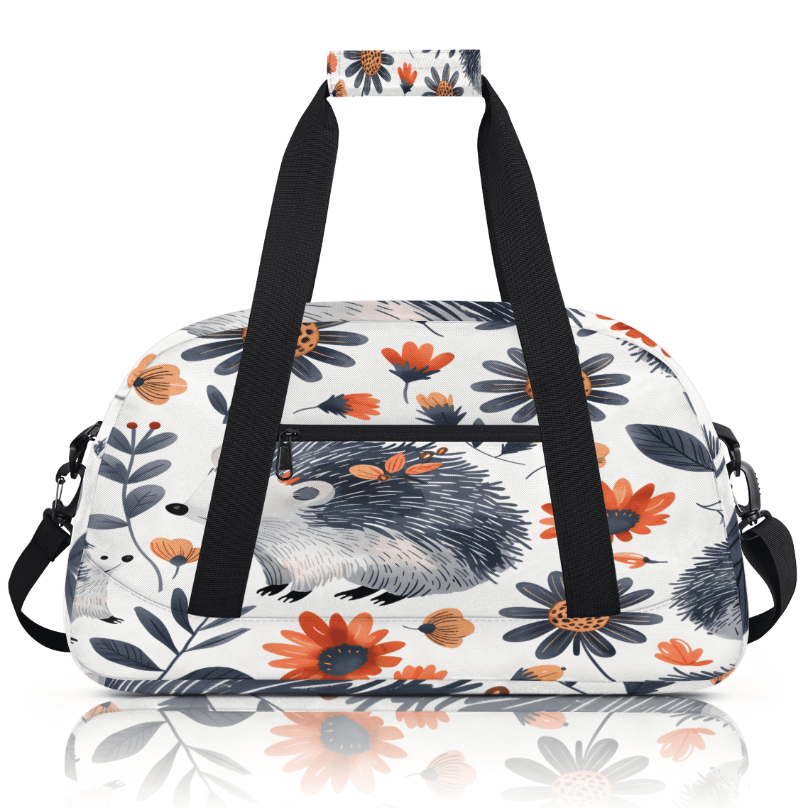 Herdesigns Hedgehog Sports Duffle Bag for Women & Men, Flower Gym Bag Dance Bag Overnight Bag Carry On Weekender Travel Bag