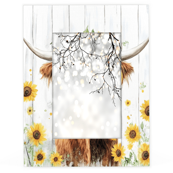 Herdesigns Highland Cow 5x7 Picture Frame, Funny Cattle Bull Cow Wood Photo Frame for Living Room Bedroom, Vertical & Horizontal Display