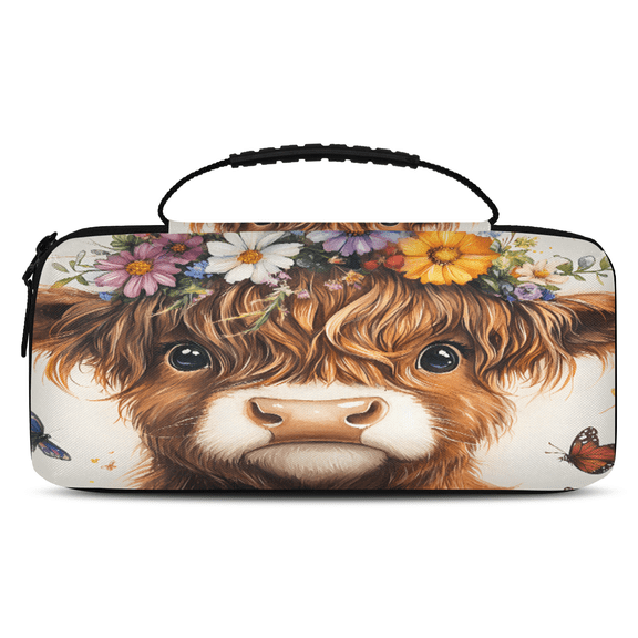 Herdesigns Highland Cow Carry Case Compatible with Nintendo Switch OLED Model 2021/Switch 2017, Funny Protective Travel Switch Carrying Case with 20 Game Card Slots for Switch Console & Accessories
