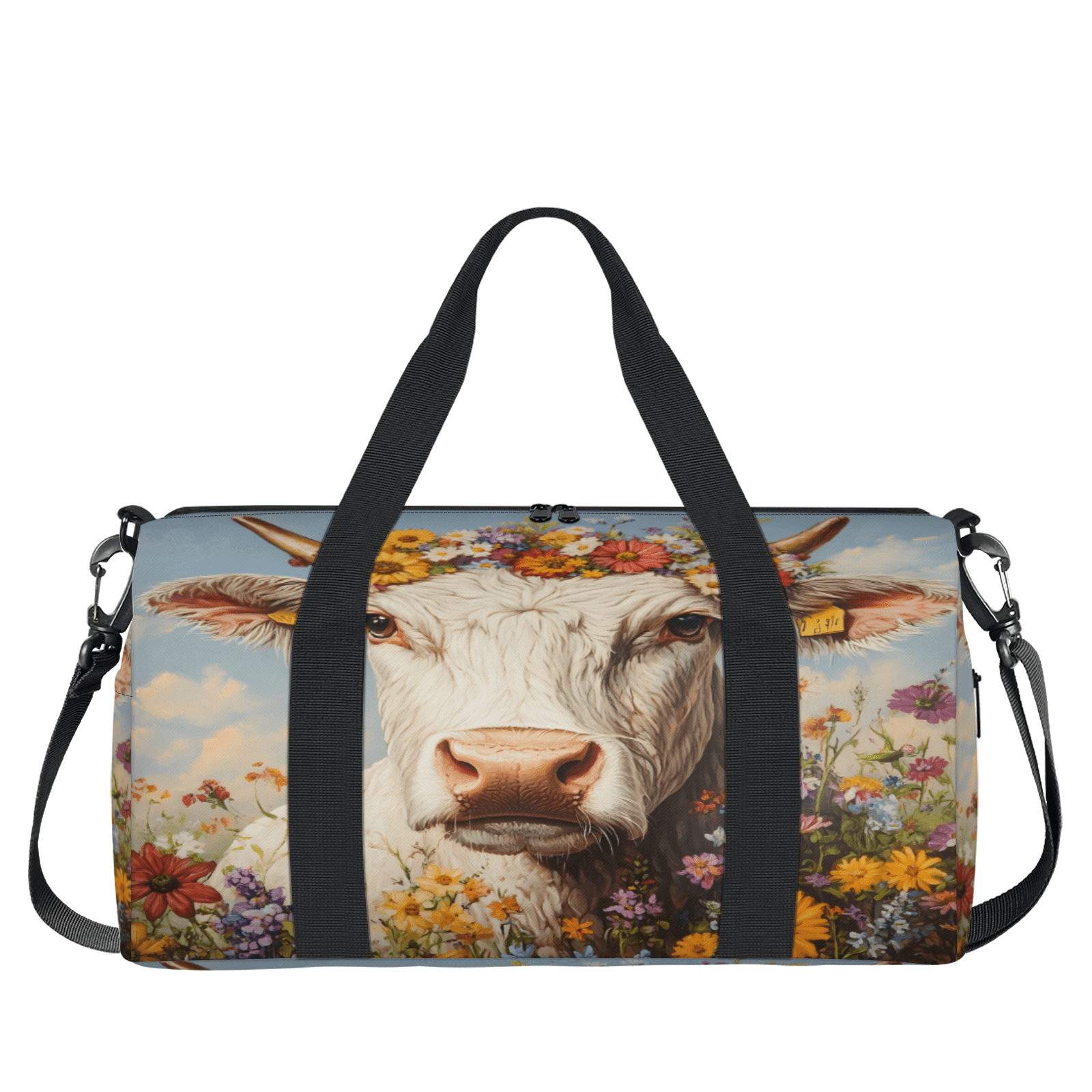 Herdesigns Highland Cow Floral Gym Bag for Women, Duffle Bag for Travel Sport, Lightweight Waterproof Carry on Weekender Overnight Dance Yoga Workout Bags