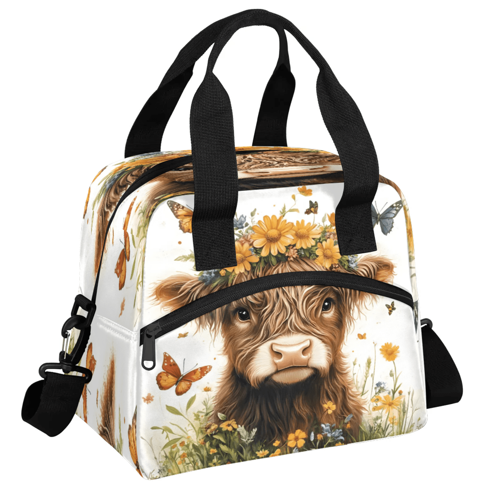 Herdesigns Highland Cow Lunch Bag for Women Men Adult, Cute Large Insulated Reusable Lunch Box Leakproof Portable Cooler Tote Bags for Work Picnic Beach