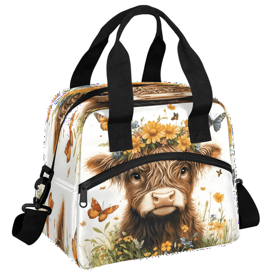 Herdesigns Highland Cow Lunch Bag for Women Men Adult, Cute Large Insulated Reusable Lunch Box Leakproof Portable Cooler Tote Bags for Work Picnic Beach