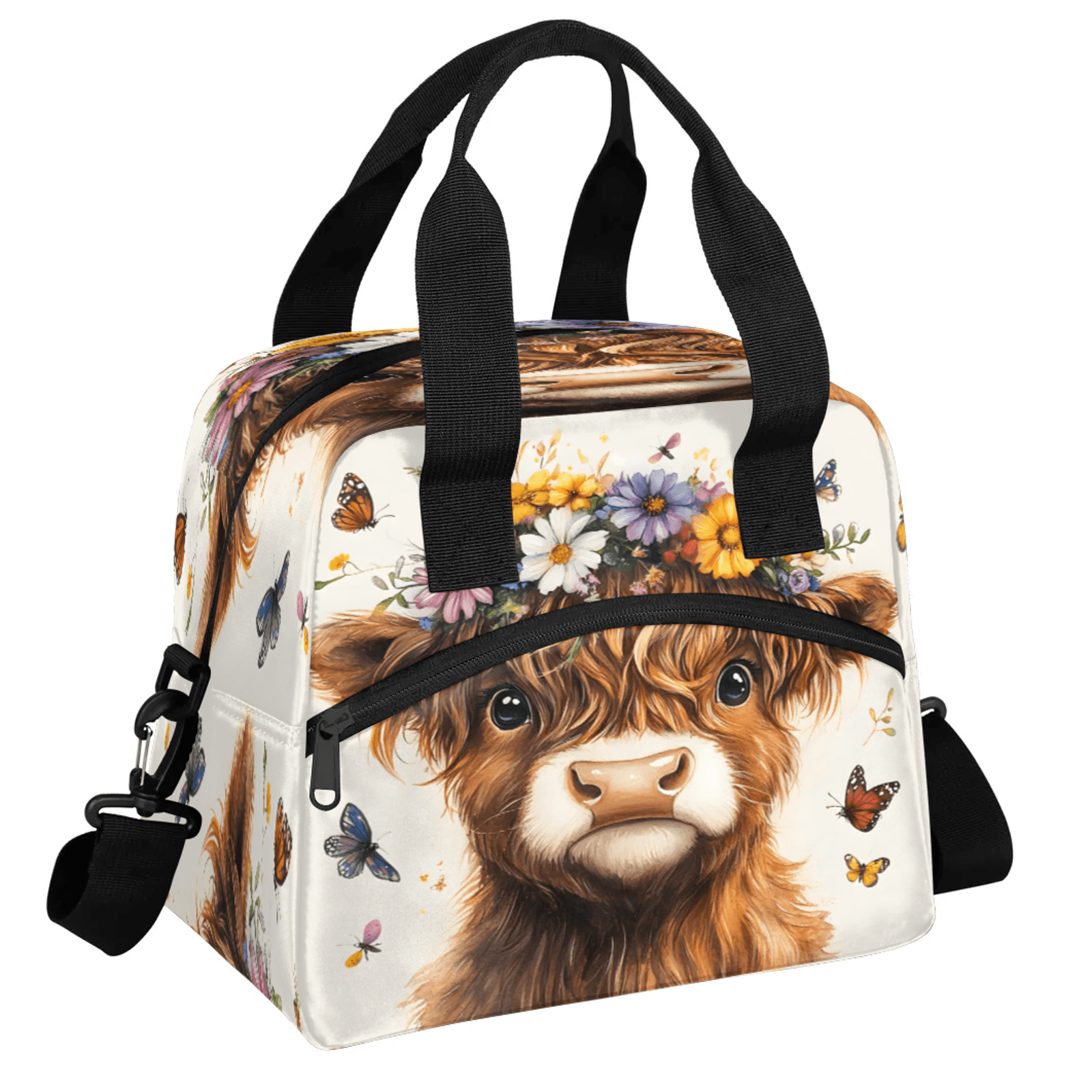 Herdesigns Highland Cow Lunch Bag for Women Men Adult, Funny Large Insulated Reusable Lunch Box Leakproof Portable Cooler Tote Bags for Work Picnic Beach