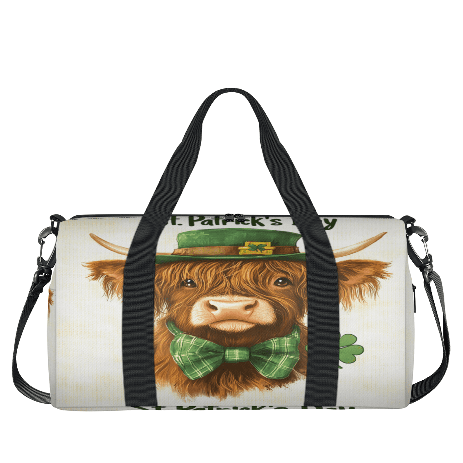 Herdesigns Highland Cow St. Patrick's Day Gym Bag for Women, Duffle Bag for Travel Sport, Lightweight Waterproof Carry on Weekender Overnight Dance Yoga Workout Bags