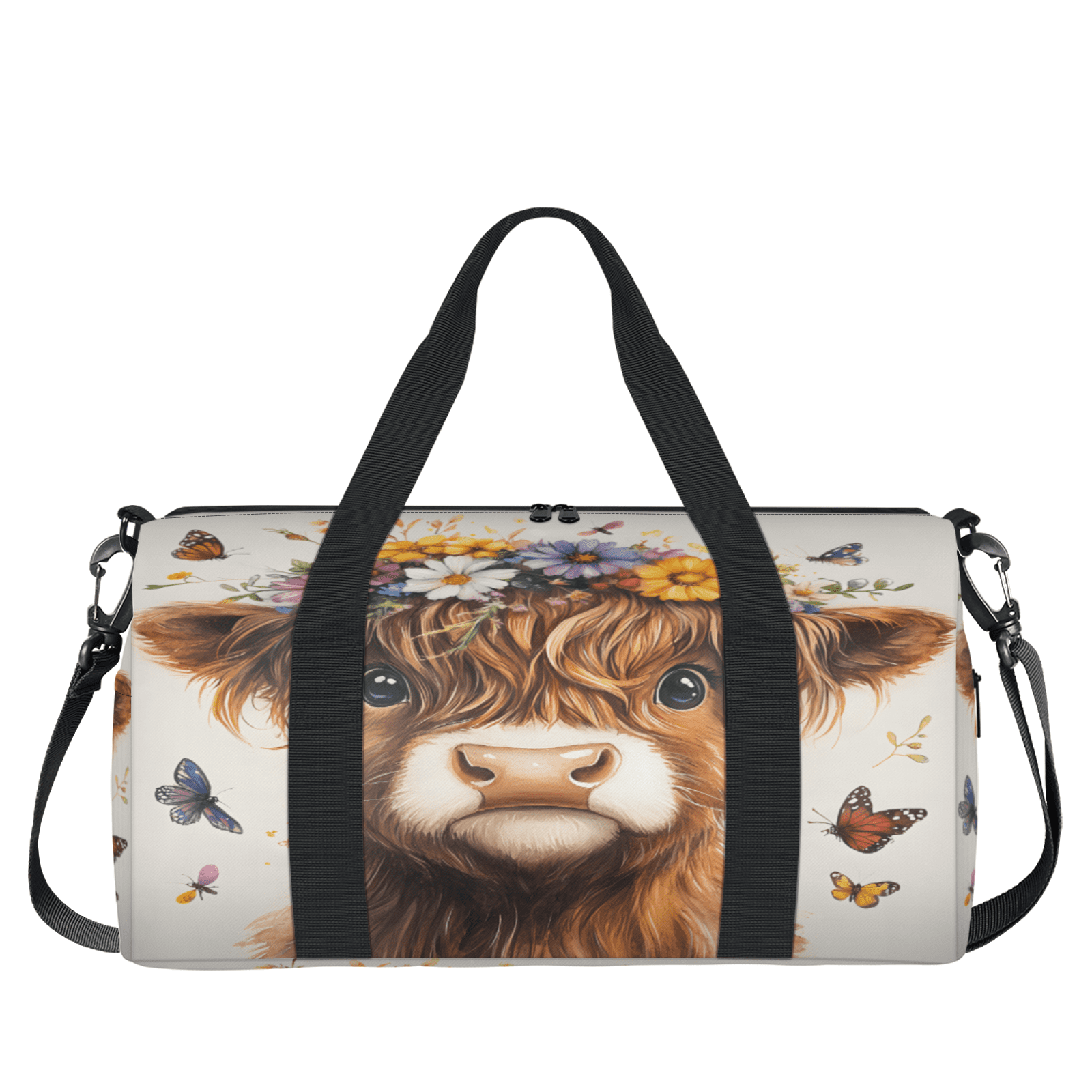 Herdesigns Highland Cow Travel Duffle Bag Sports Yoga Weekender Overnight Carry on Workout Bags Lightweight Waterproof Gym Tote Bag for Women Funny