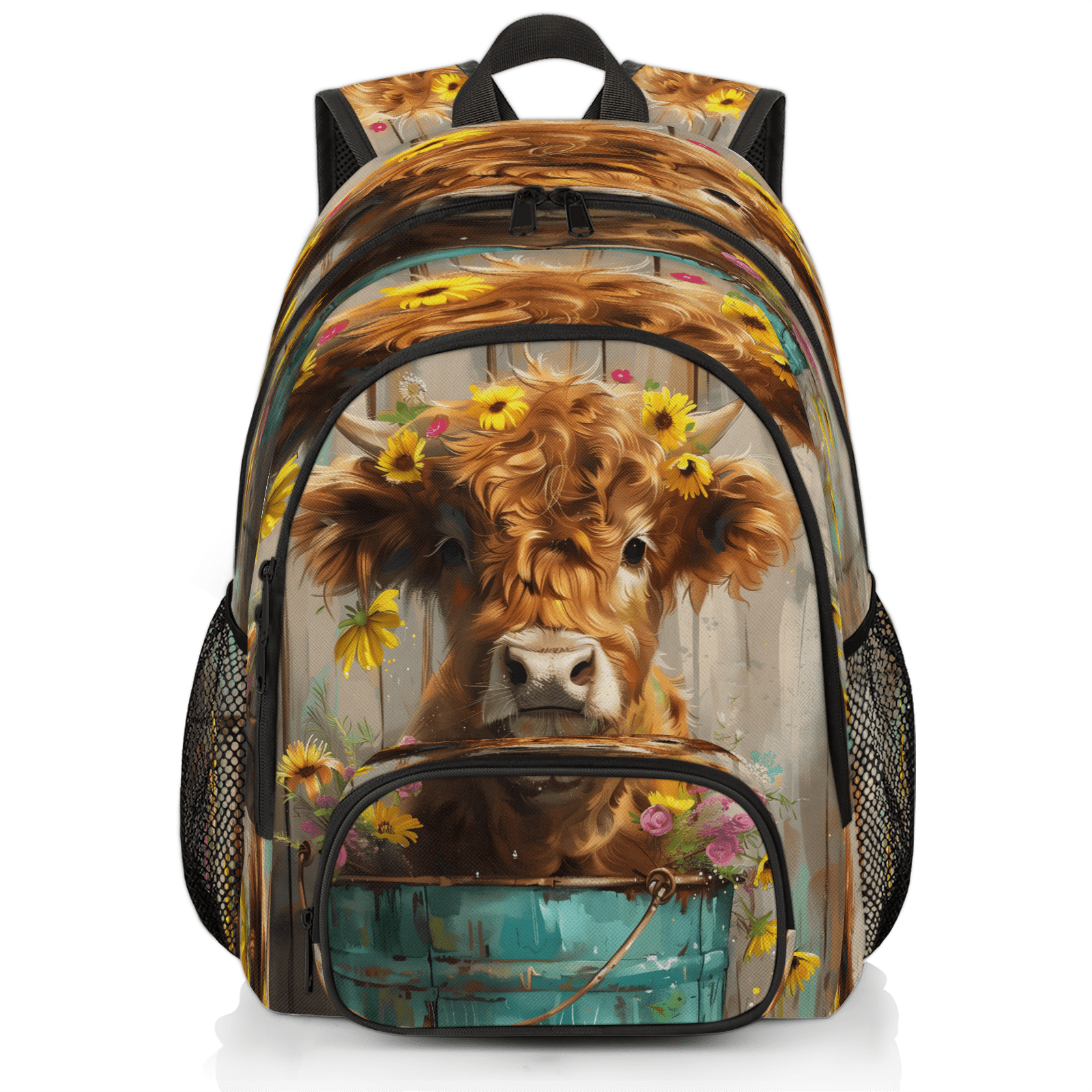 Herdesigns Highland Cow Wood Print Laptop Backpack for Women Men, 18.3 Inch Large Computer Backpacks Fashion Teacher Nurse Bag Casual Daypack for Work Travel