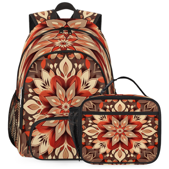 Herdesigns Hippie Bohemian Large Backpack Set with Lunch Box Lightweight Water Resistant Travel Laptop Backpacks Casual Daypacks for Women Men