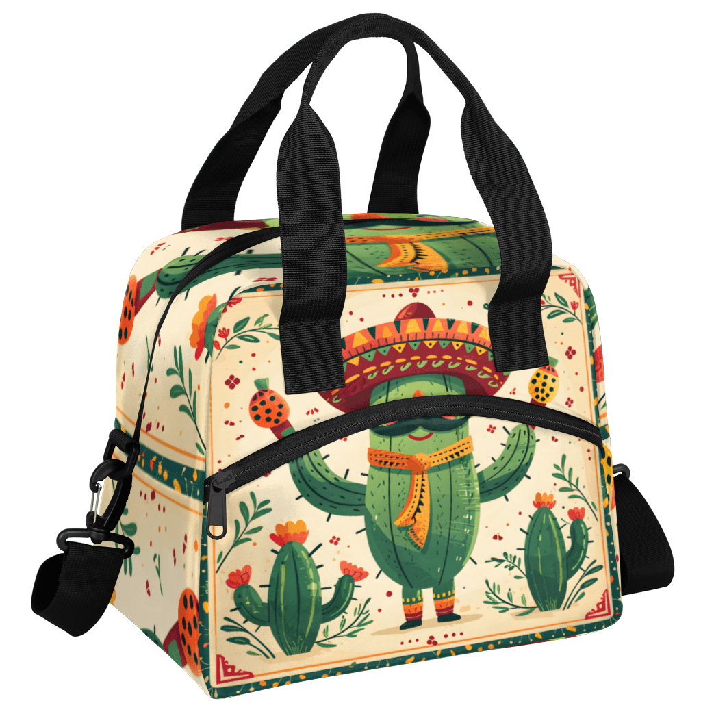 Herdesigns Hippie Cactus Insulated Lunch Bag for Women Men Adults Large Reusable Lunch Box Funny Cactus Leakproof Cooler Tote Bags with Adjustable Shoulder Strap