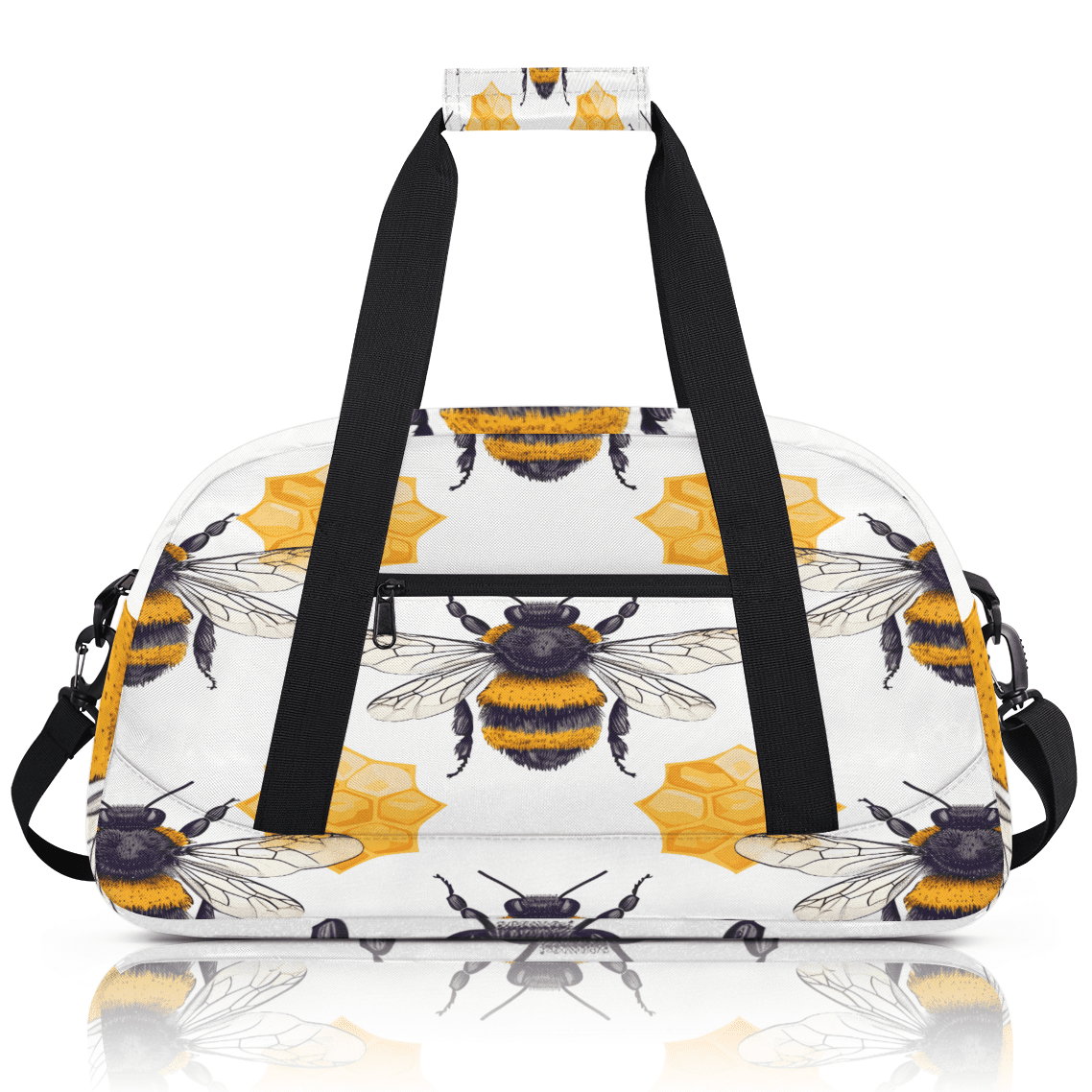 Herdesigns Honey Bee Sports Duffle Bag for Women & Men, Honeycomb Bee Gym Bag Dance Bag Overnight Bag Carry On Weekender Travel Bag