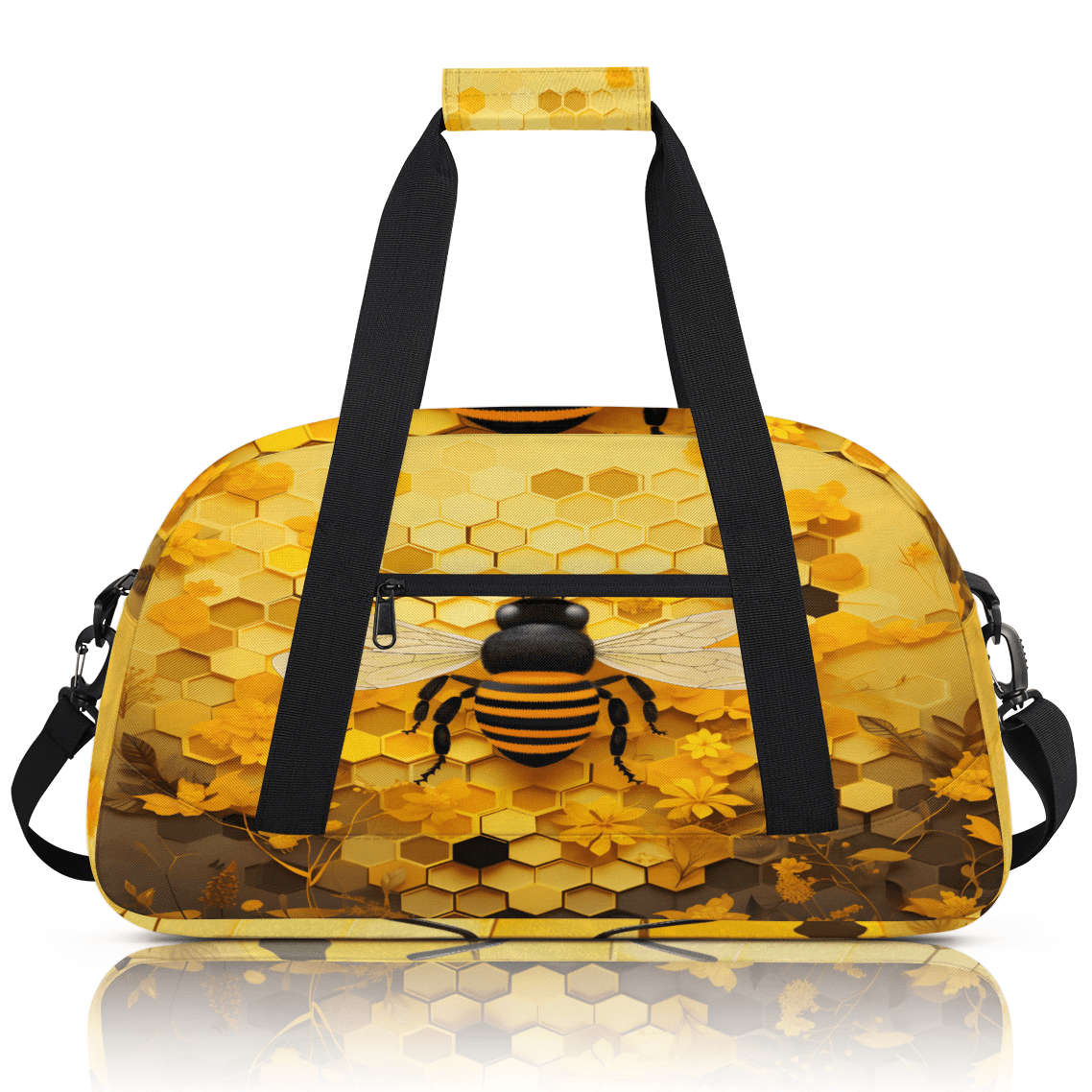 Herdesigns Honeycomb Sports Duffle Bag for Women & Men, Bee Gym Bag Dance Bag Overnight Bag Carry On Weekender Travel Bag