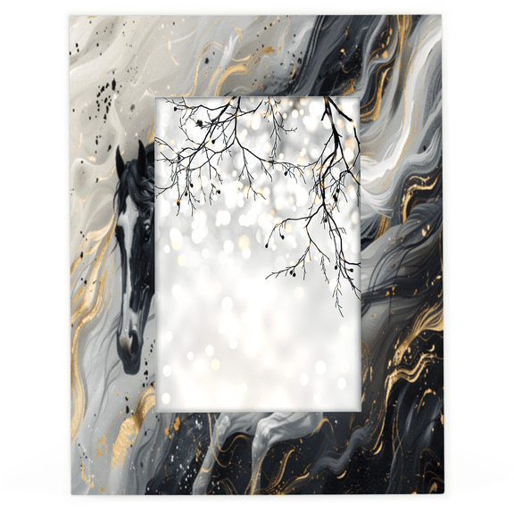 Herdesigns Horse 5x7 Picture Frame, Marble Wood Photo Frame for Living Room Bedroom, Vertical & Horizontal Display