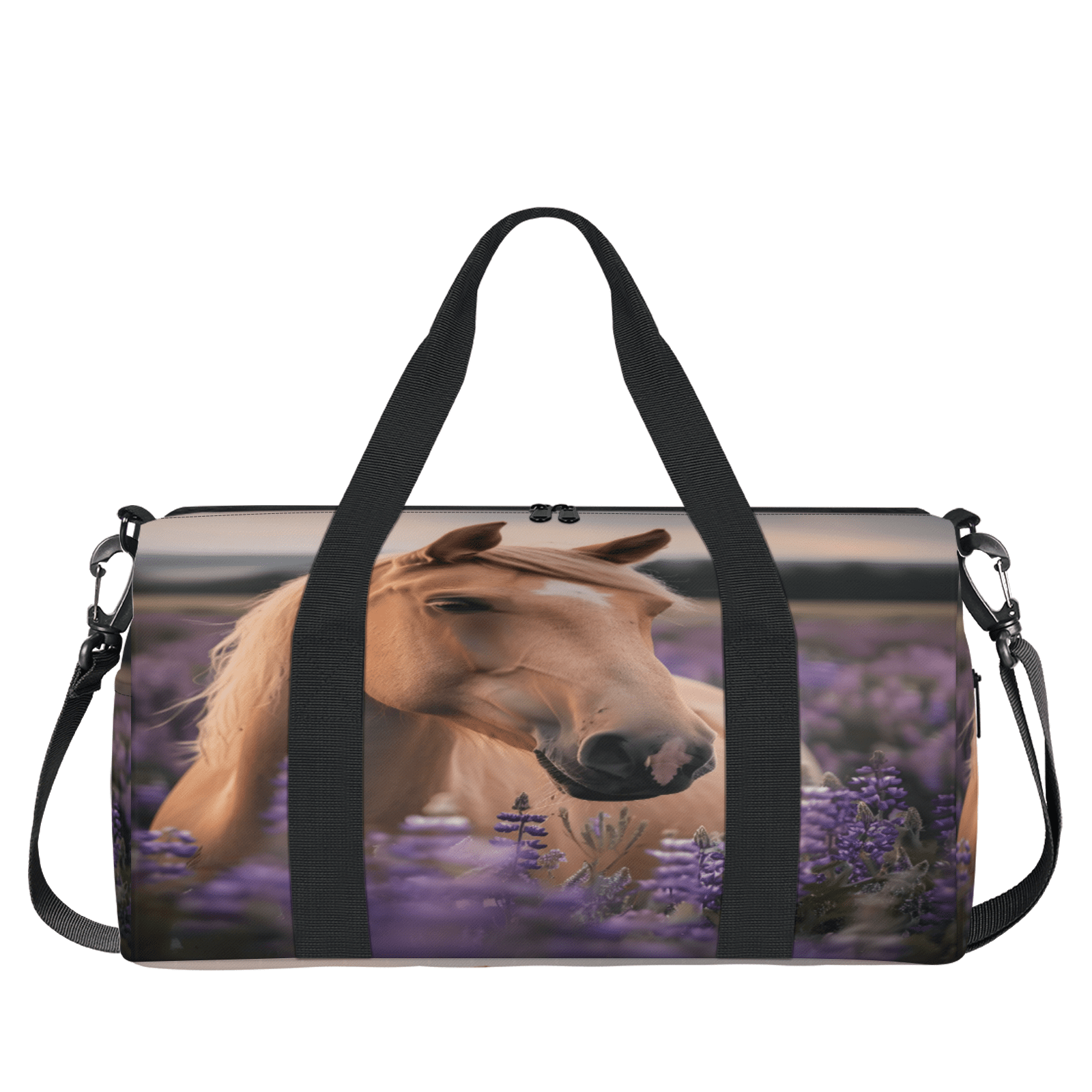 Herdesigns Horse Floral Travel Duffle Bag Sports Yoga Weekender Overnight Carry on Workout Bags Lightweight Waterproof Gym Tote Bag for Women