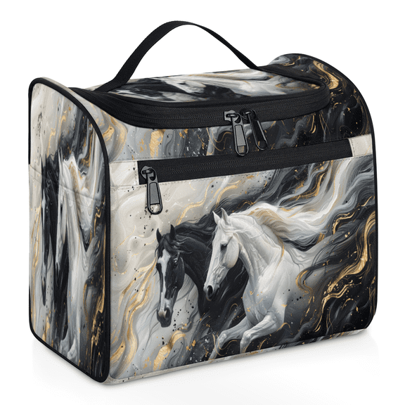 Herdesigns Horse Hanging Toiletry Bag for Women, Marble Waterproof Makeup Organizer Cosmetic Travel Bag for Accessories