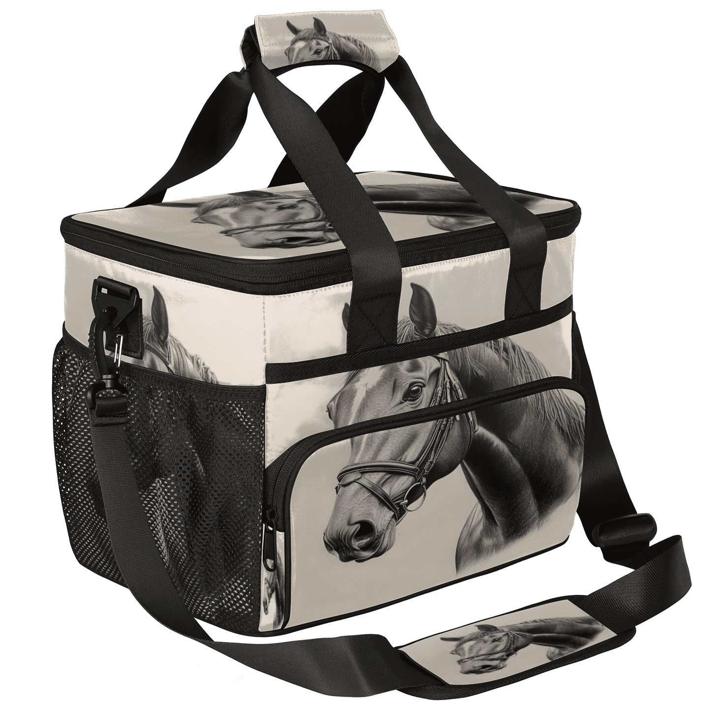 Herdesigns Horse Print Large Lunch Box for Adults Women Men with Adjustable Shoulder Strap, Insulated Reusable Lunch Bag Leakproof Cooler Tote Bag