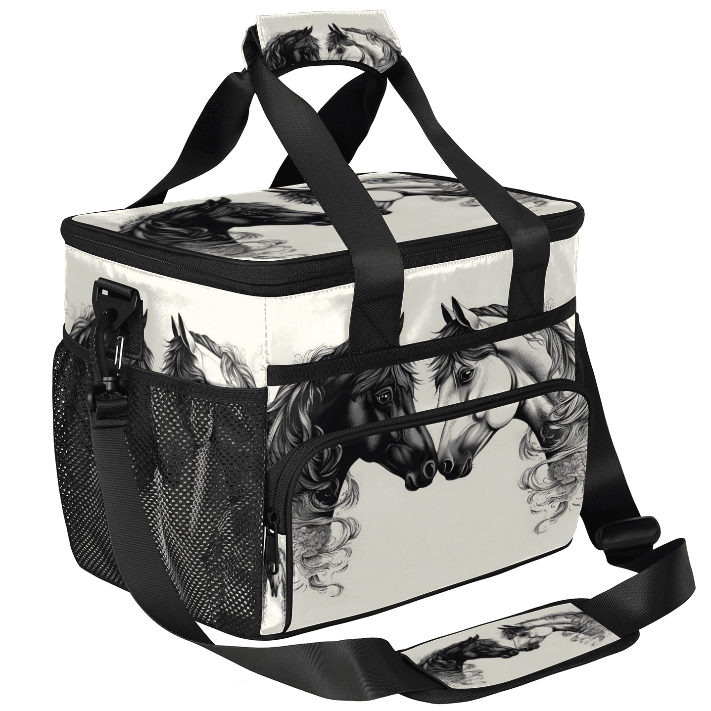 Herdesigns Horse Vintage Large Lunch Box for Adults Women Men with Adjustable Shoulder Strap, Insulated Reusable Lunch Bag Leakproof Cooler Tote Bag