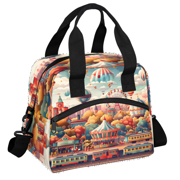 Herdesigns Hot Air Balloon Insulated Lunch Bag for Women Men Adults Large Reusable Lunch Box Colorful Leakproof Cooler Tote Bags with Adjustable Shoulder Strap