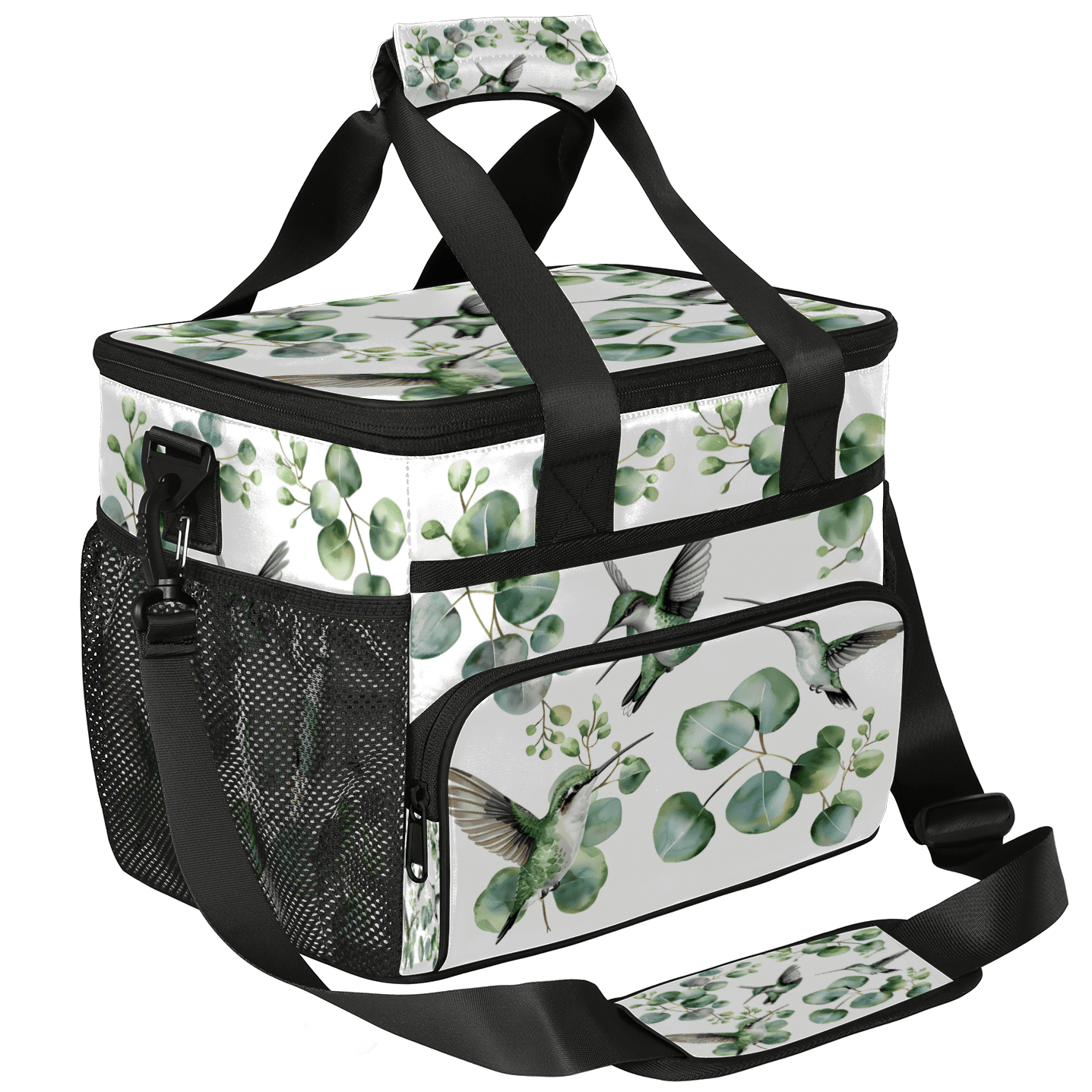 Herdesigns Hummingbird Eucalyptus Leaves Large Lunch Box for Adults Women Men with Adjustable Shoulder Strap, Insulated Reusable Lunch Bag Leakproof Cooler Tote Bag