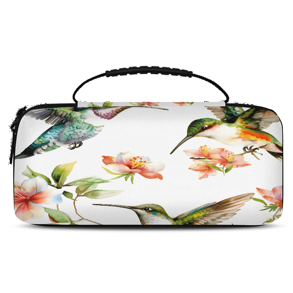 Herdesigns Hummingbird Fower Bird Carrying Case for Nintendo Switch OLED Model 2021 & Switch 2017 with 20 Game Card Slots, Portable Travel Carry Case for Accessories and Console