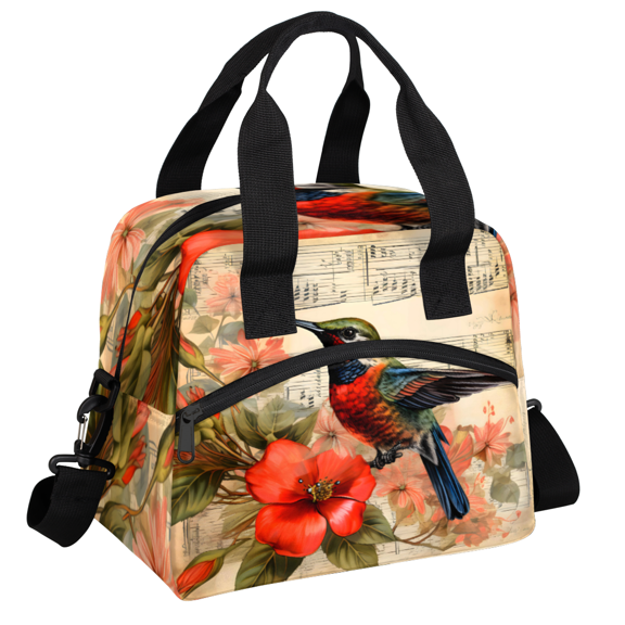 Herdesigns Hummingbird Notes Insulated Lunch Bag for Women Men Adults Large Reusable Lunch Box Leakproof Portable Cooler Tote Bags with Adjustable Shoulder Strap