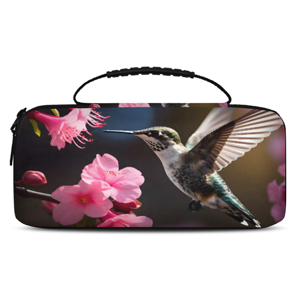 Herdesigns Hummingbirds And Flowers Carrying Case for Nintendo Switch OLED Model 2021 & Switch 2017 with 20 Game Card Slots, Portable Travel Carry Case for Accessories and Console