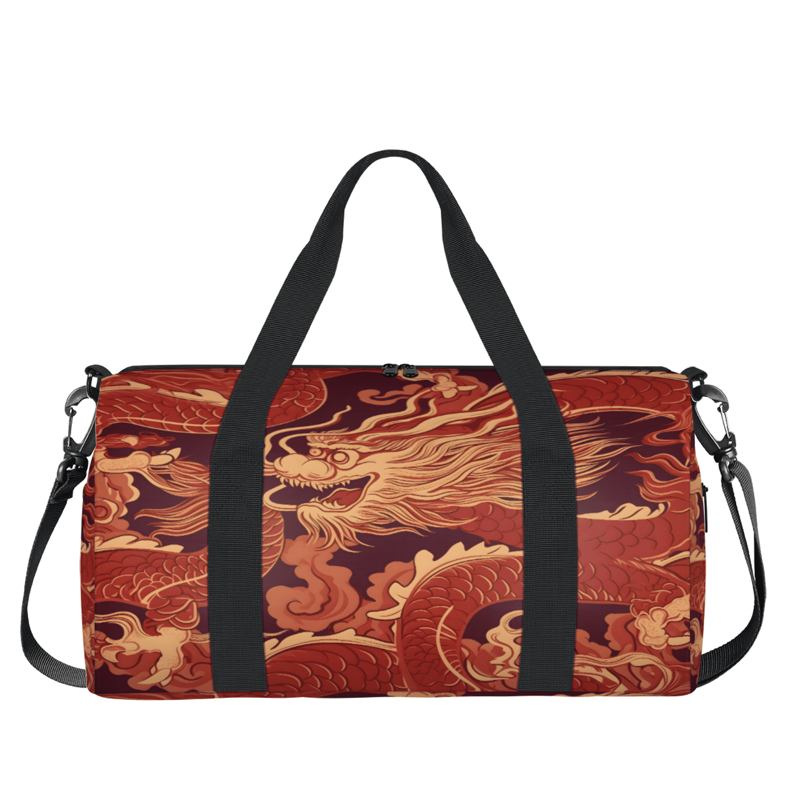 Herdesigns Japanese Red Dragon Gym Bag for Women, Duffle Bag for Travel Sport, Lightweight Waterproof Carry on Weekender Overnight Dance Yoga Workout Bags