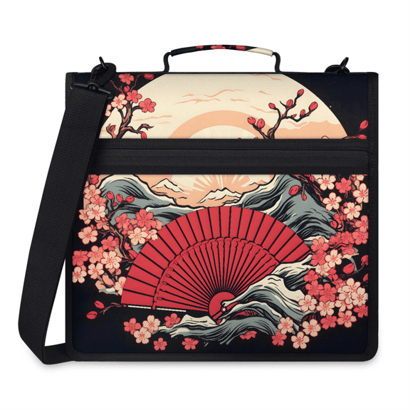 Herdesigns Japanese Style Zipper Binder with Shoulder Strap, Waterproof 1.5 Inch 3 D-Ring Binder Organizer Bag, Fits 13 Inch Laptop for Work,