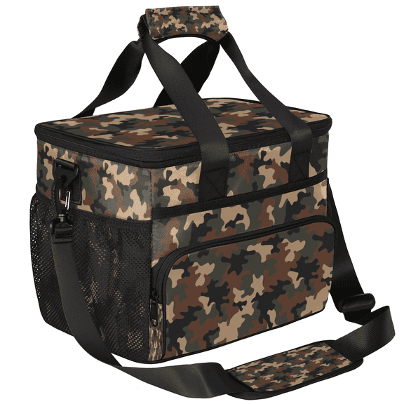 Herdesigns Jungle Camo Large Lunch Box for Adults Women Men with Adjustable Shoulder Strap, Insulated Reusable Lunch Bag Leakproof Cooler Tote Bag