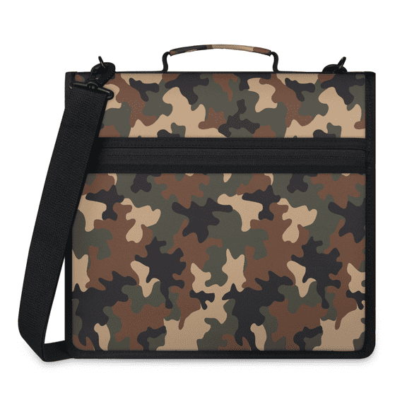 Herdesigns Jungle Camo Zipper Binder with Shoulder Strap, Waterproof 1.5 Inch 3 D-Ring Binder Organizer Bag, Fits 13 Inch Laptop for Work,