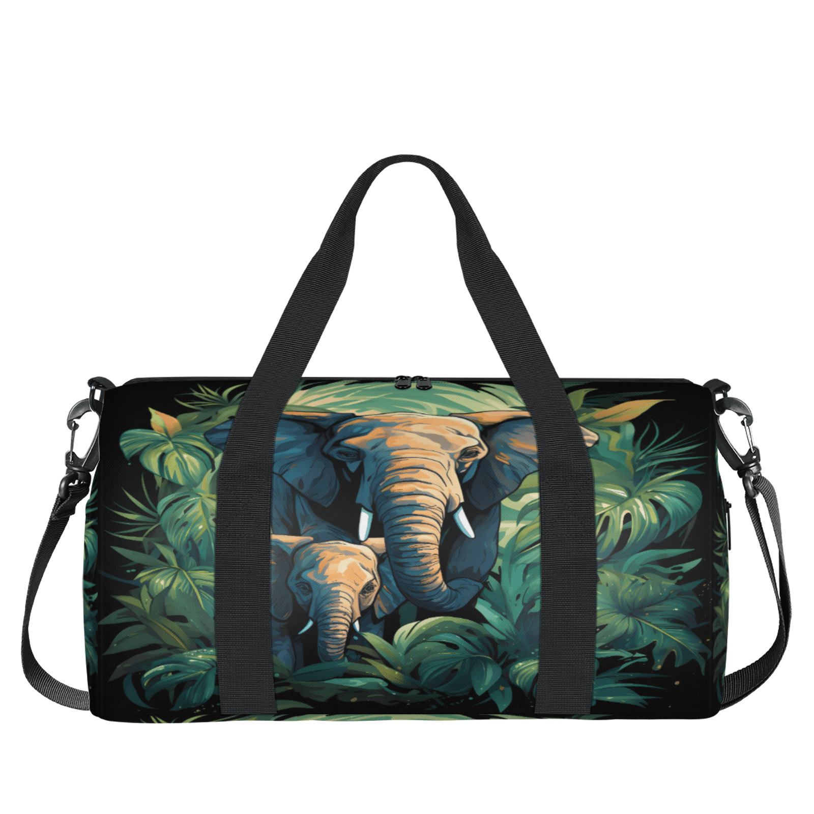 Herdesigns Jungle Elephant Gym Bag for Women, Duffle Bag for Travel Sport, Lightweight Waterproof Carry on Weekender Overnight Dance Yoga Workout Bags
