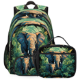 thumbnail image 1 of Herdesigns Jungle Elephant Large Backpack Set with Lunch Box Lightweight Water Resistant Travel Laptop Backpacks Casual Daypacks for Women Men, 1 of 8