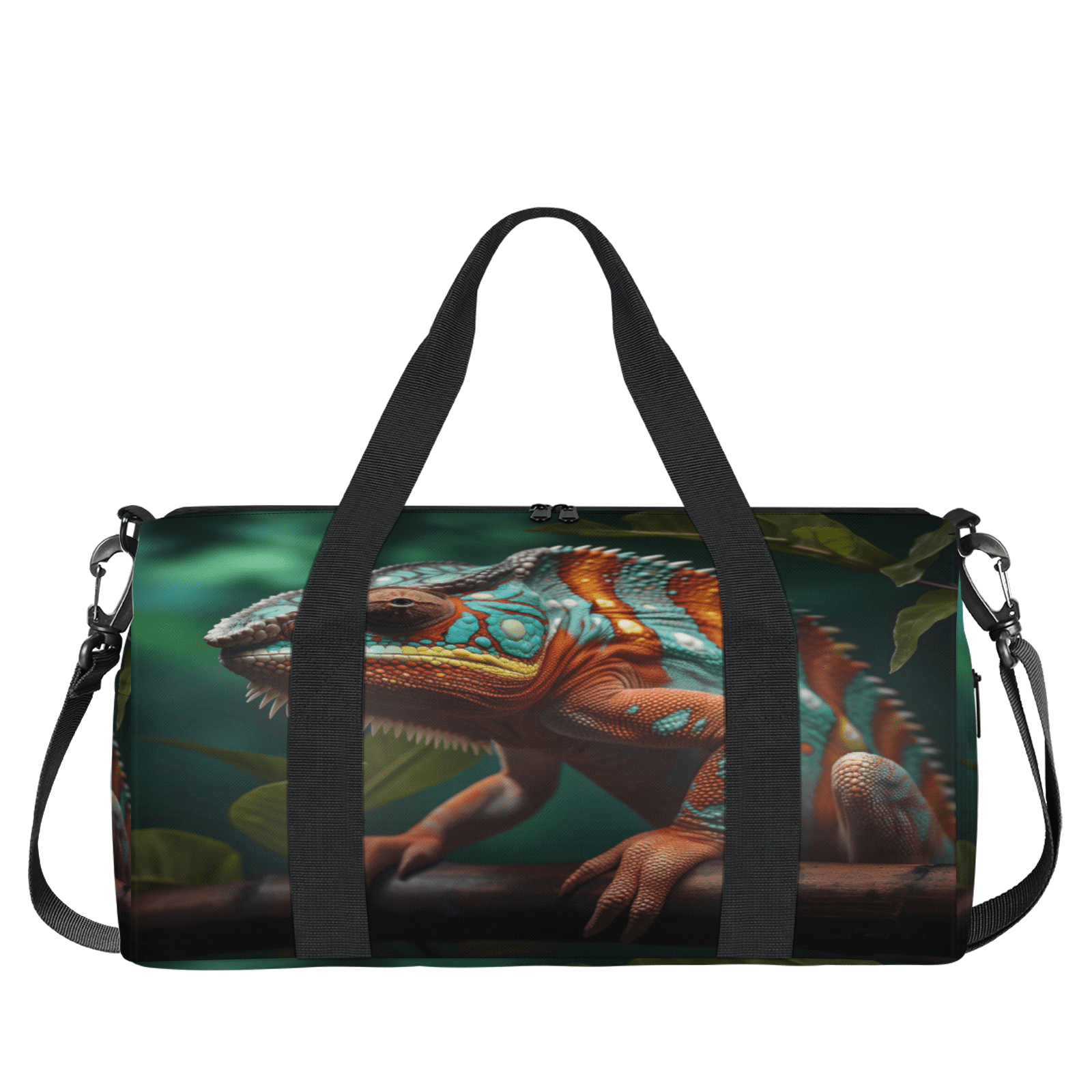 Herdesigns Jungle Lizard Gym Bag for Women, Duffle Bag for Travel Sport, Lightweight Waterproof Carry on Weekender Overnight Dance Yoga Workout Bags