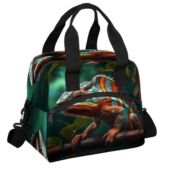 Herdesigns Jungle Lizard Insulated Lunch Bag for Women Men Adults Large Reusable Lunch Box Leakproof Portable Cooler Tote Bags with Adjustable Shoulder Strap