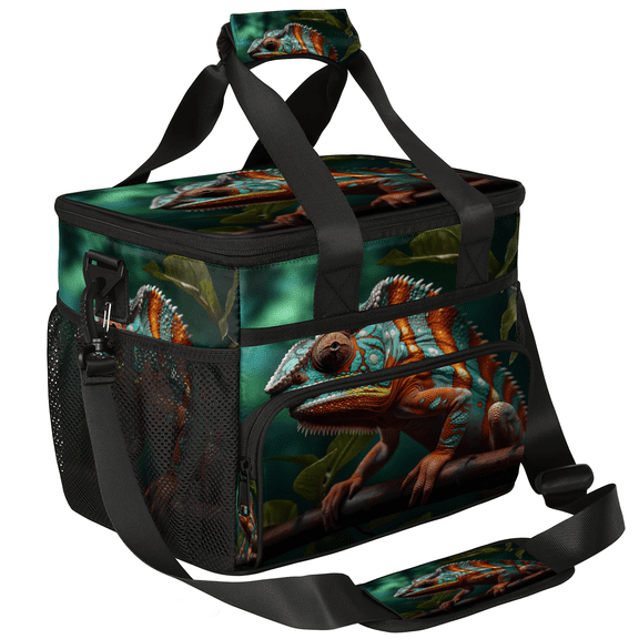 Herdesigns Jungle Lizard Large Lunch Box for Adults Women Men with Adjustable Shoulder Strap, Insulated Reusable Lunch Bag Leakproof Cooler Tote Bag