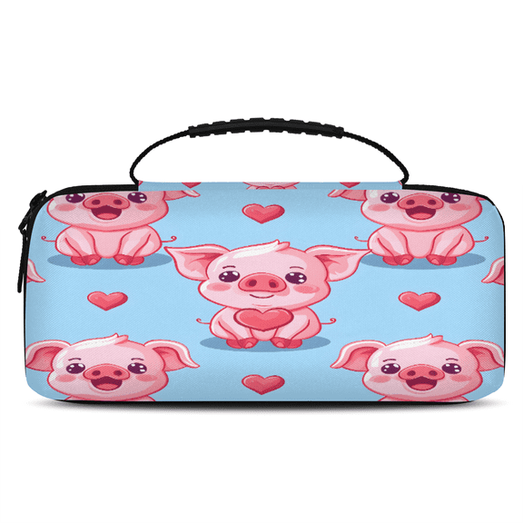 Herdesigns Kawaii Pig Carry Case Compatible with Nintendo Switch 2017 & Oled 2021, with 20 Game Card Slots, Cartoon Pig Portable Travel Carrying Case Pouch for Accessories & Games