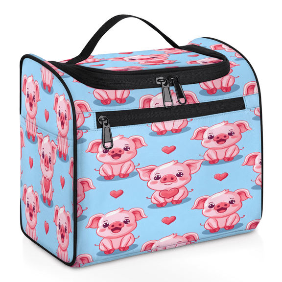 Herdesigns Kawaii Pig Hanging Toiletry Bag for Women, Cartoon Pig Waterproof Makeup Organizer Cosmetic Travel Bag for Accessories