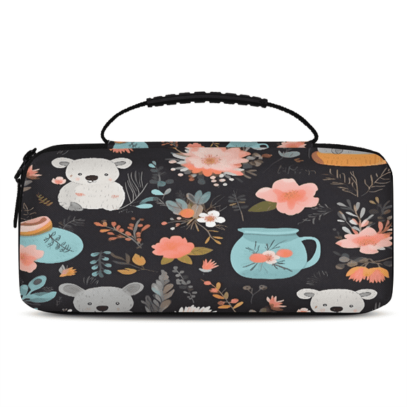 Herdesigns Koala Carry Case Compatible with Nintendo Switch 2017 & Oled 2021, with 20 Game Card Slots, Flower Koala Portable Travel Carrying Case Pouch for Accessories & Games