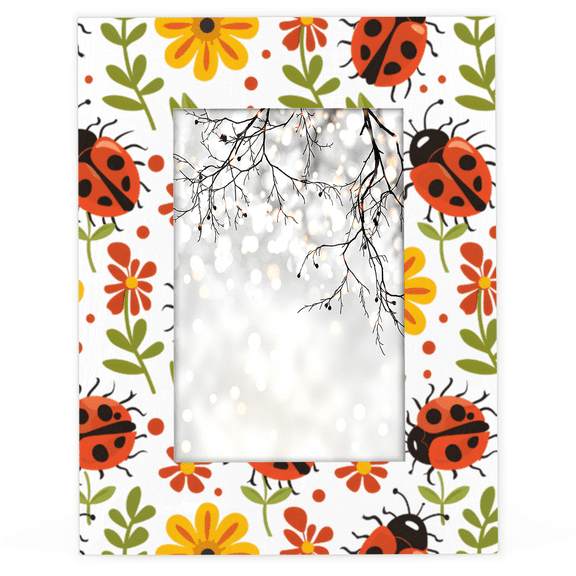 Herdesigns Ladybugs 4x6 Picture Frame Colorful Floral Ladybugs Wood Photo Frame Table Display or Wall Hanging Decoration for Vertical or Horizontal Display