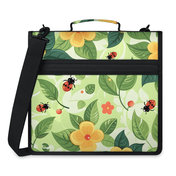 Herdesigns Ladybugs Zipper Binder with Shoulder Strap, Waterproof 1.5 Inch 3 D-Ring Binder Organizer Bag, Fits 13 Inch Laptop for Work,
